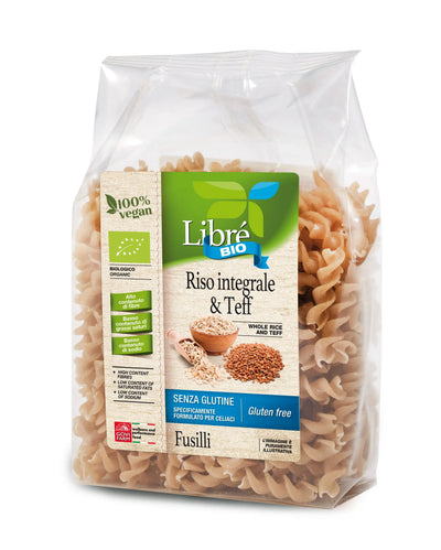Neskaldytų ryžių ir tefo Fusilli makaronai